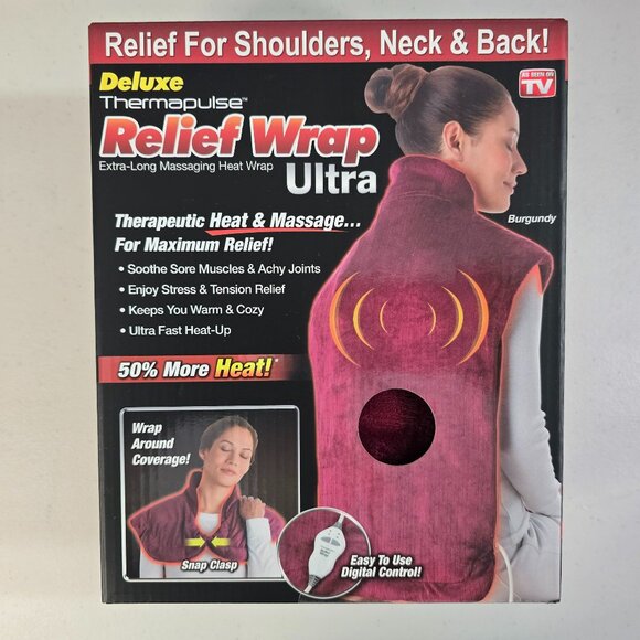 Thermapulse Relief Wrap Ultra Extra Long Heated Wrap – Burgundy – New Sealed - Picture 1 of 8